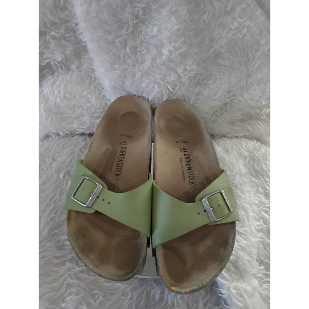 Birkenstockโ Arizona Sandals Light Green Leather Buckle Comfort Size 41